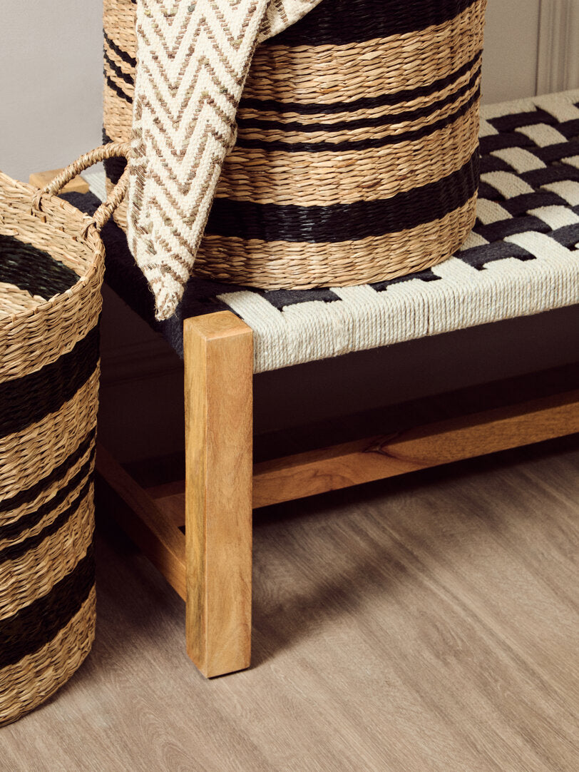 Hudson Black And White Jute Bench
