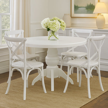 Chelsea White Wash Round Dining Table with 4 Chairs Set