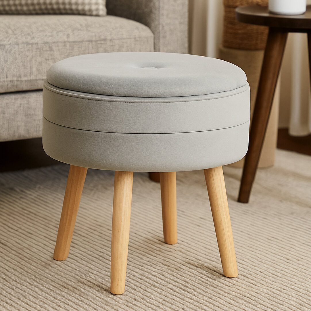 Cannes Grey Velvet Stool