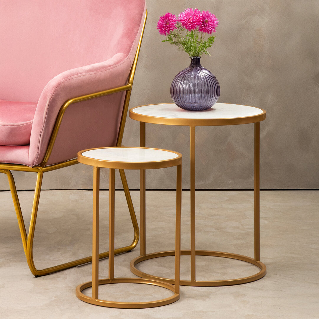Soho White Marble and Gold Set Of Two Nesting Tables