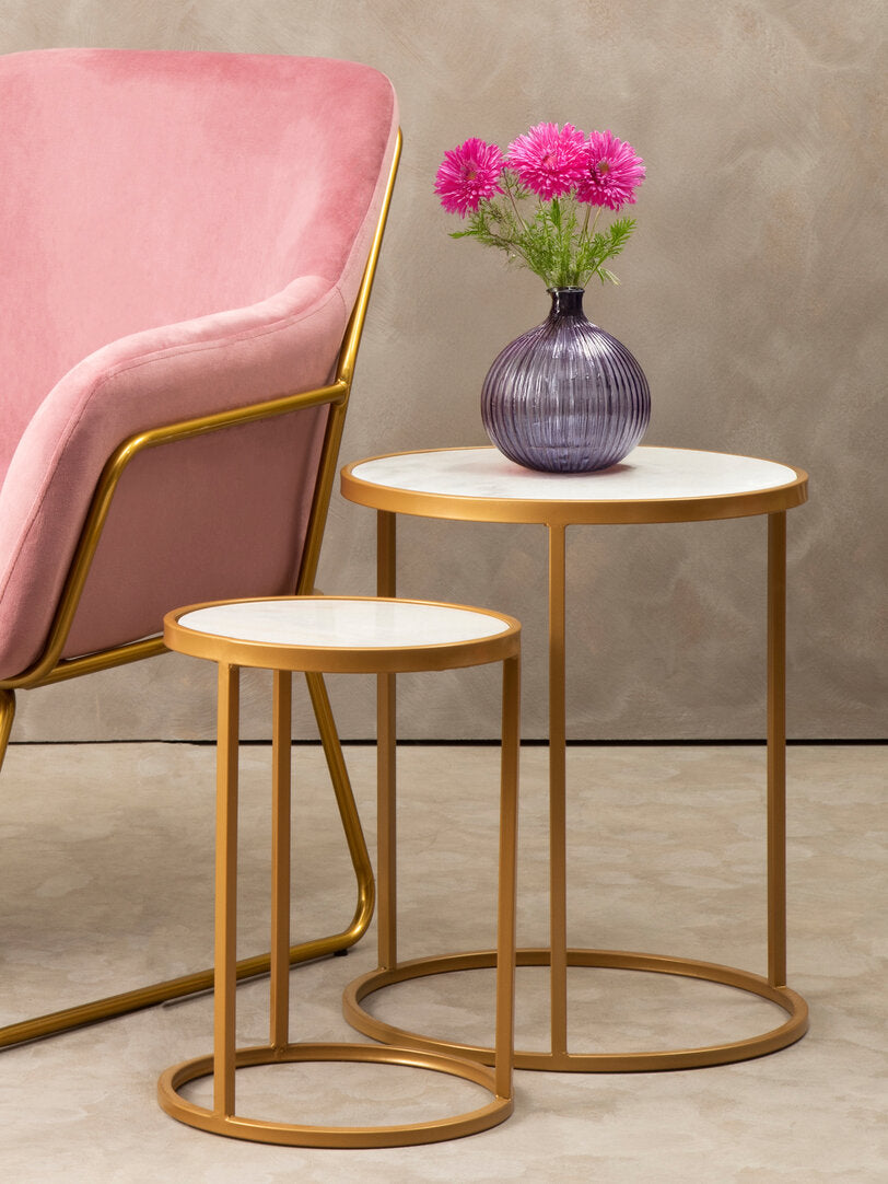 Soho White Marble and Gold Set Of Two Nesting Tables