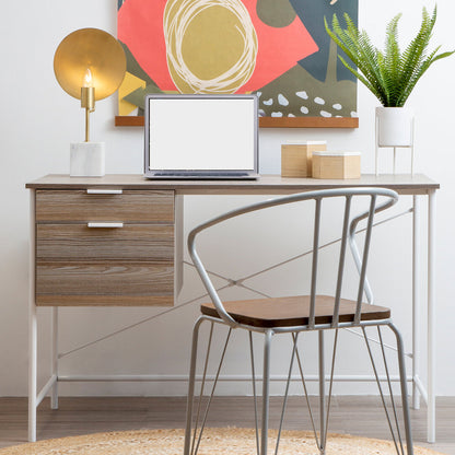 Penzance Light Oak Veneer Desk With Drawers