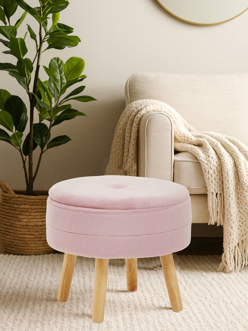 Cannes Pink Velvet Stool