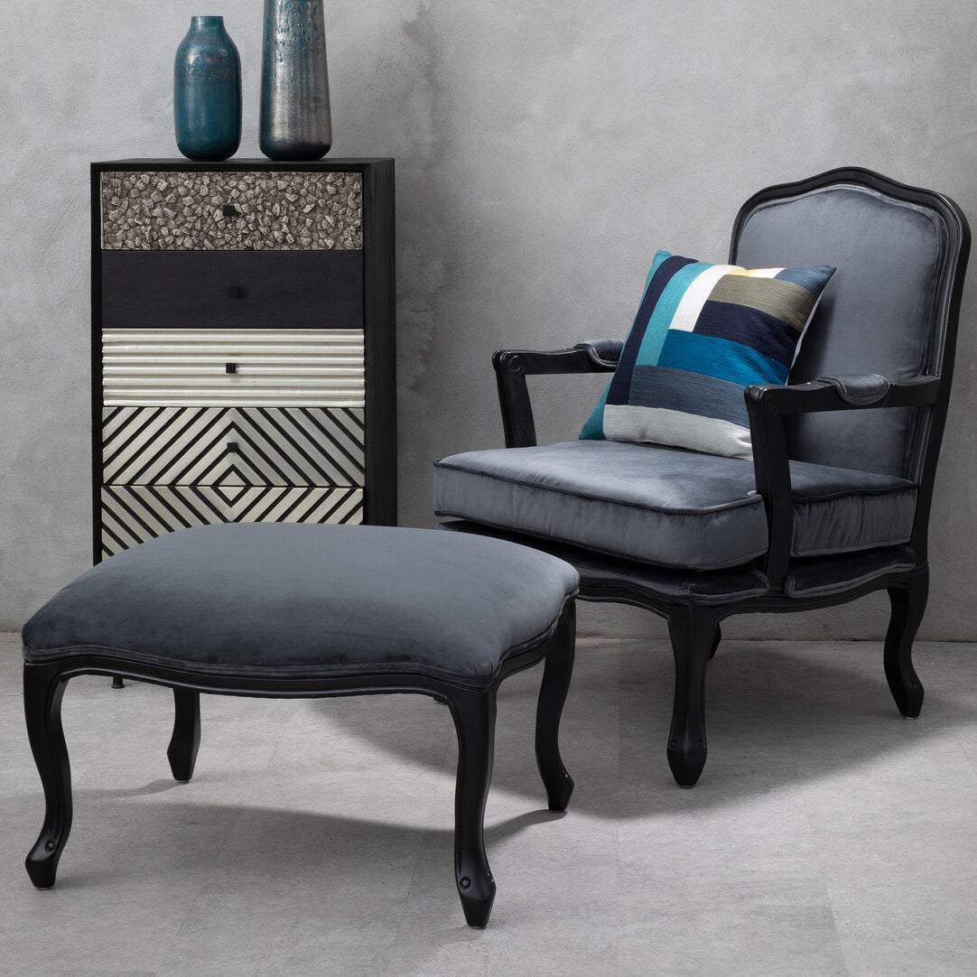 Windsor Grey Velvet Chair And Footstool