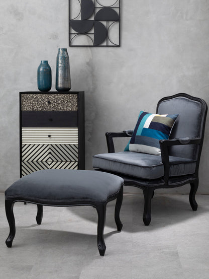 Windsor Grey Velvet Chair And Footstool