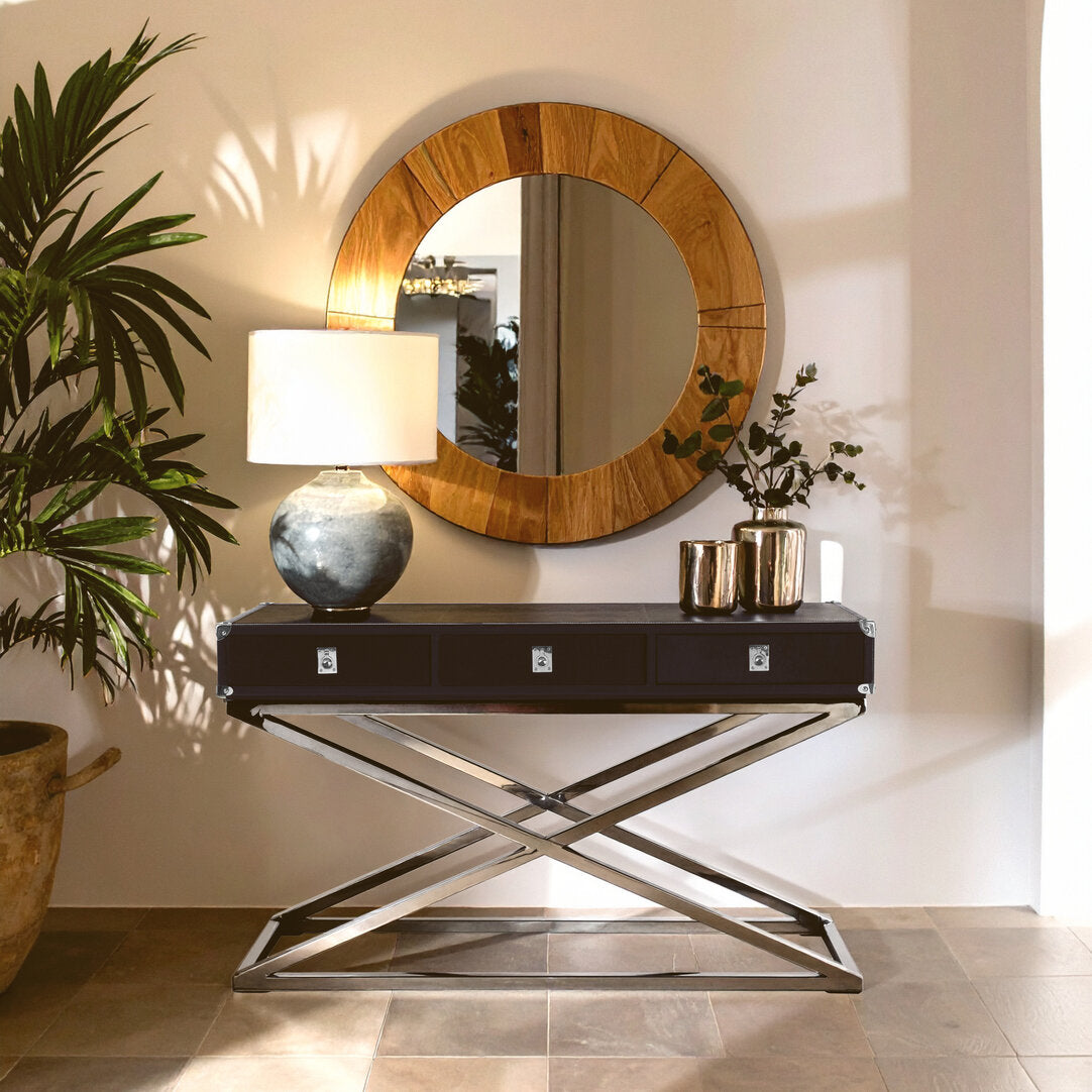 Vienna Townhouse Hair on Leather 3 Drawer Console Table