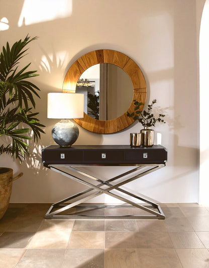 Vienna Townhouse Hair on Leather 3 Drawer Console Table