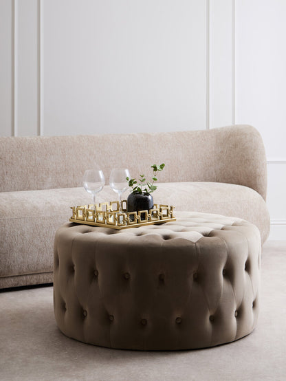 Chester Mink Velvet Round Tufted Footstool