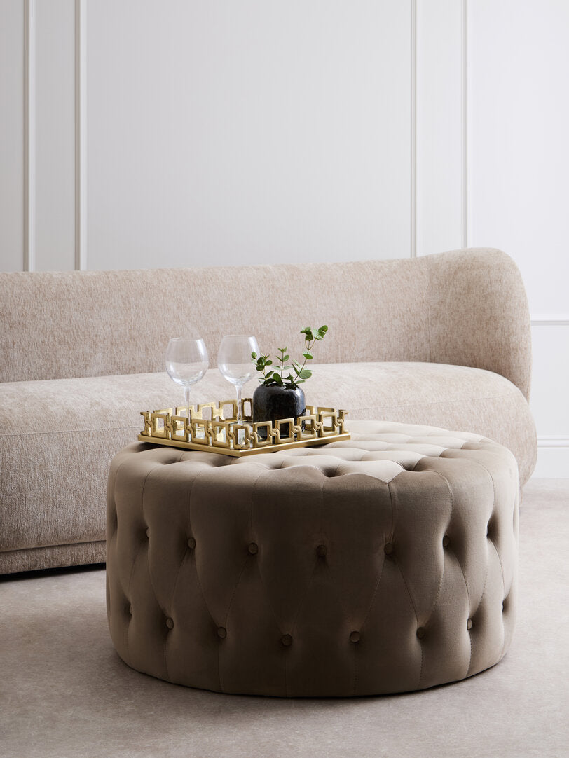 Chester Mink Velvet Round Tufted Footstool