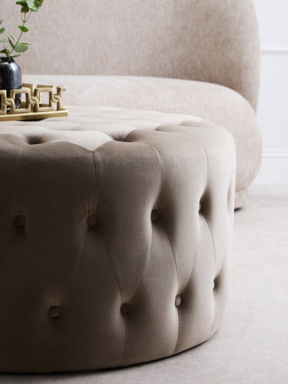 Chester Mink Velvet Round Tufted Footstool