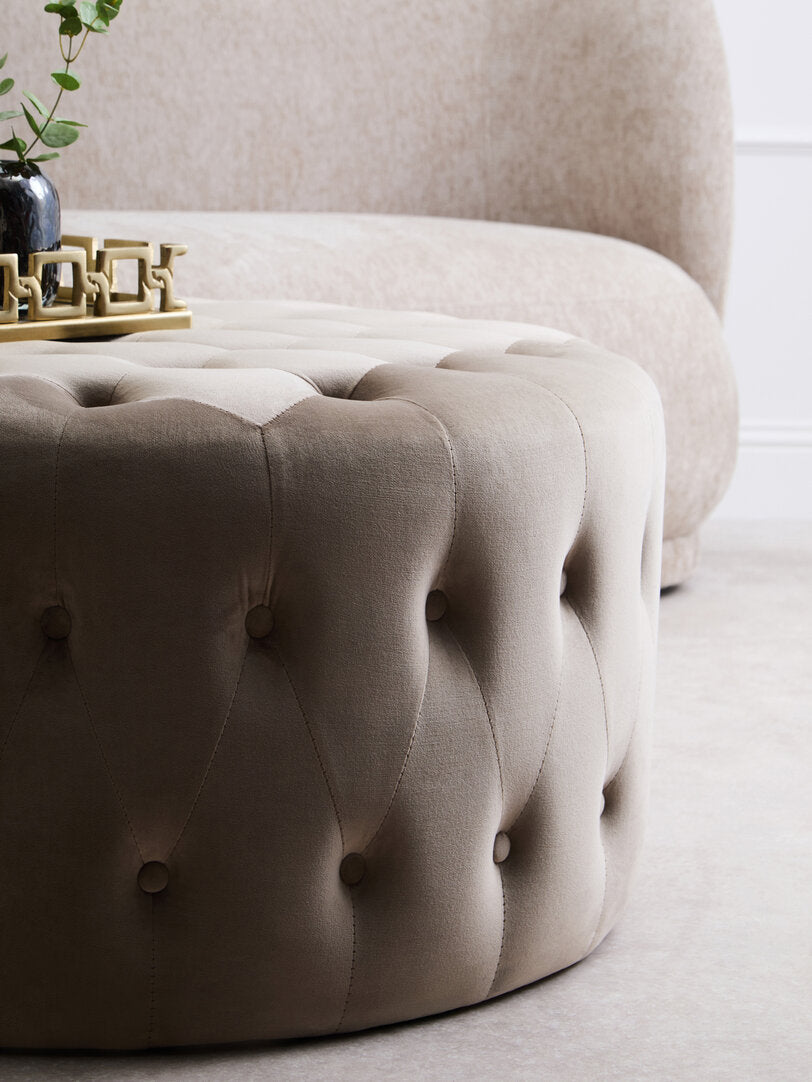 Chester Mink Velvet Round Tufted Footstool