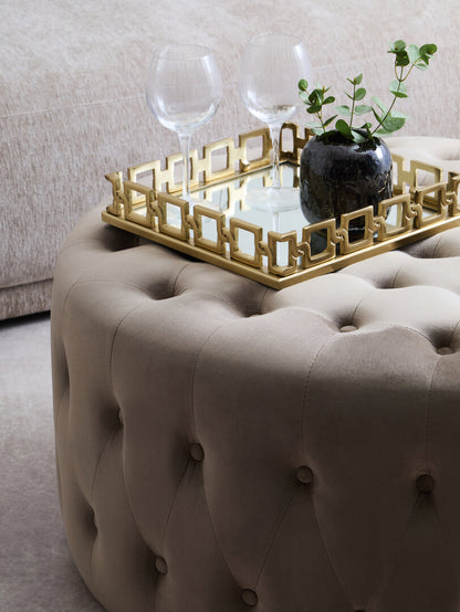 Chester Mink Velvet Round Tufted Footstool