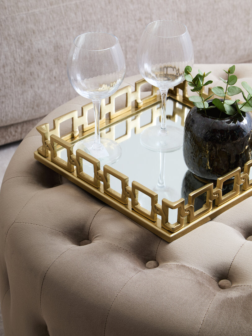 Chester Mink Velvet Round Tufted Footstool