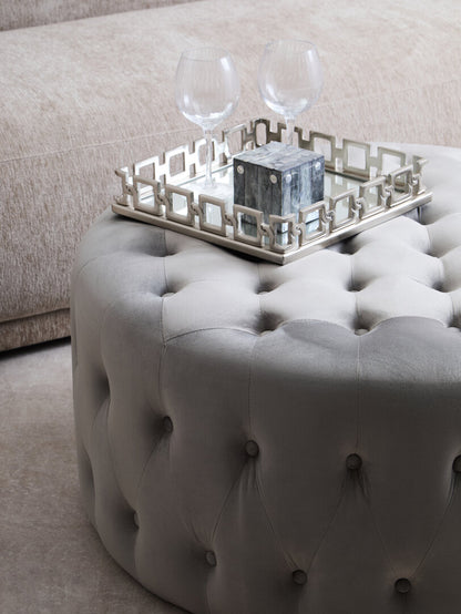 Chester Grey Velvet Round Tufted Footstool