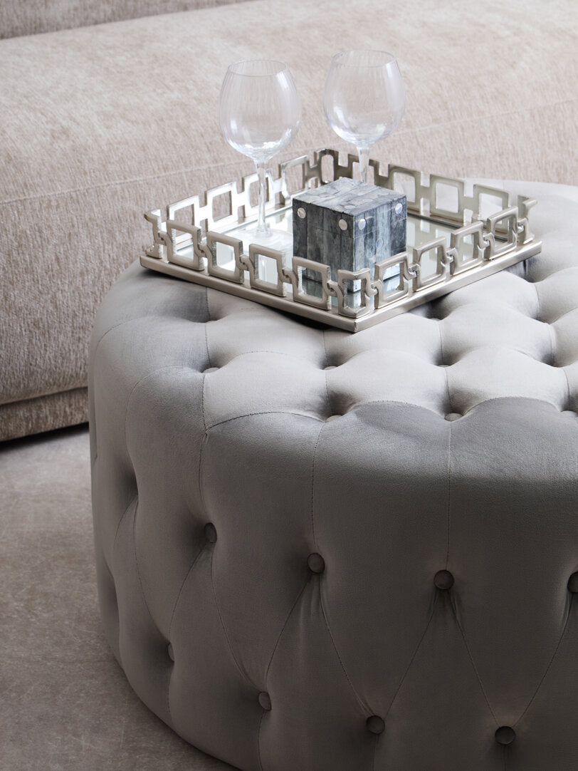 Chester Grey Velvet Round Tufted Footstool