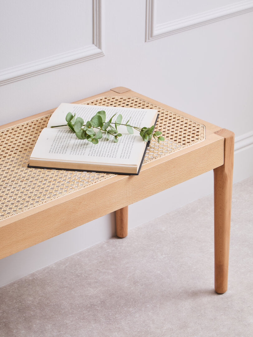 Stirling Natural Cane and Beech Wood Bench