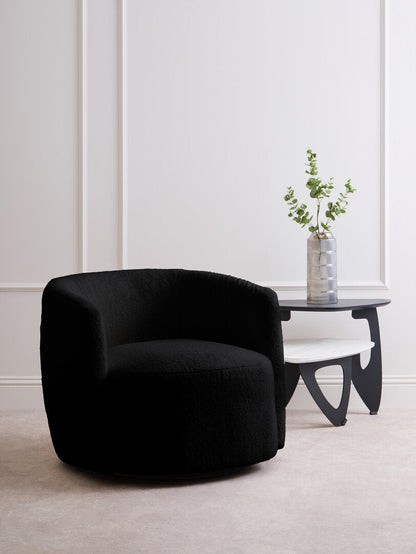 Carlton Boucle Effect Curved Lounge Chair With Swivel Base Black 