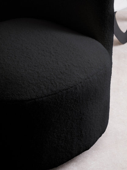 Carlton Boucle Effect Curved Lounge Chair With Swivel Base Black 