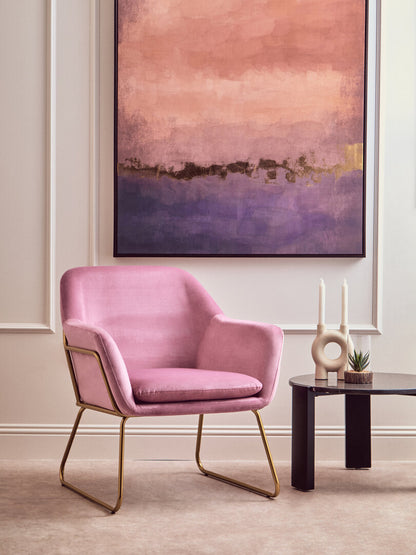 Amalfi Pink Velvet and Powder Gold Frame Armchair
