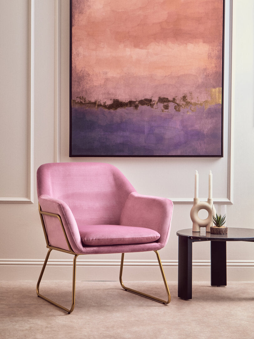 Amalfi Pink Velvet and Powder Gold Frame Armchair