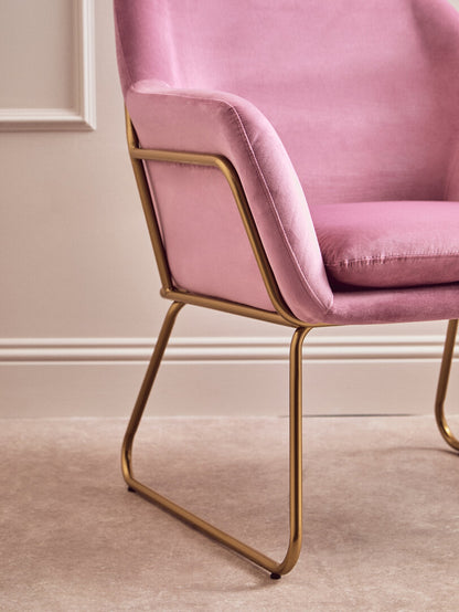 Amalfi Pink Velvet and Powder Gold Frame Armchair