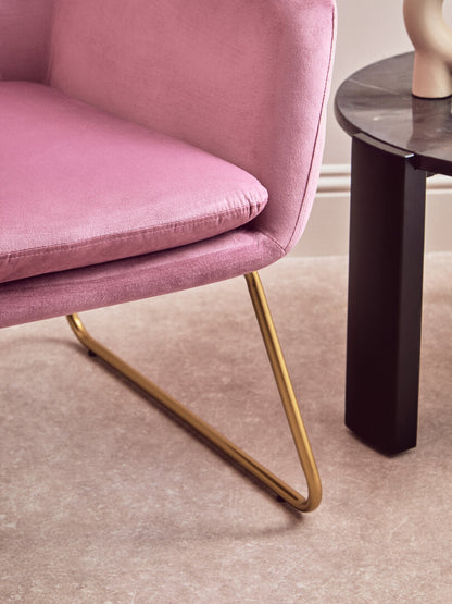 Amalfi Pink Velvet and Powder Gold Frame Armchair