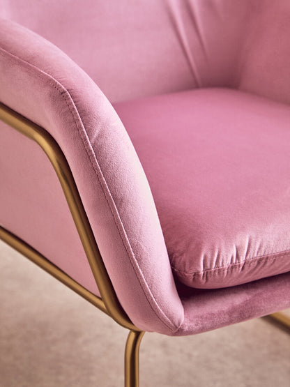 Amalfi Pink Velvet and Powder Gold Frame Armchair