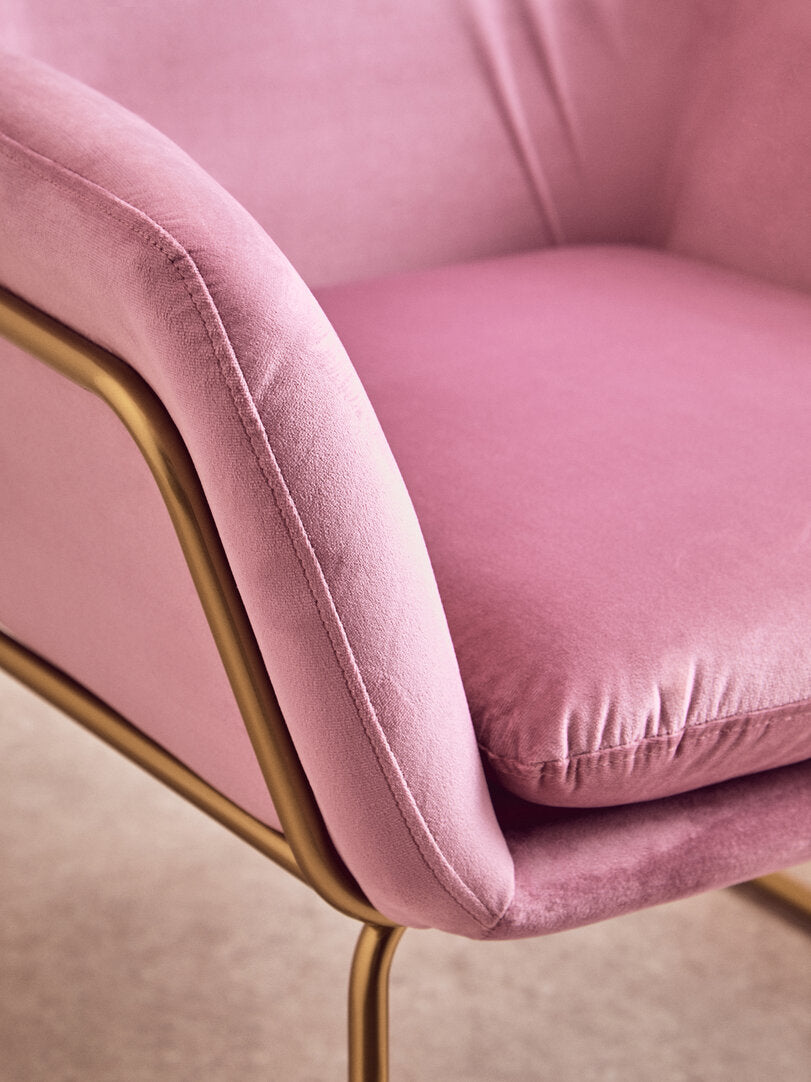 Amalfi Pink Velvet and Powder Gold Frame Armchair