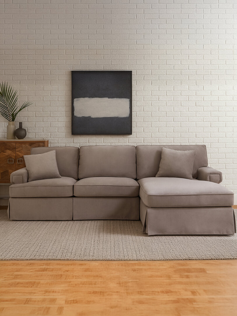 Whitby Three Seat Mink Velvet Right Chaise Sofa