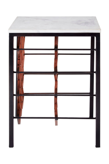 Sandbanks White Marble Top Wine Rack Table with Black and Bronze Base