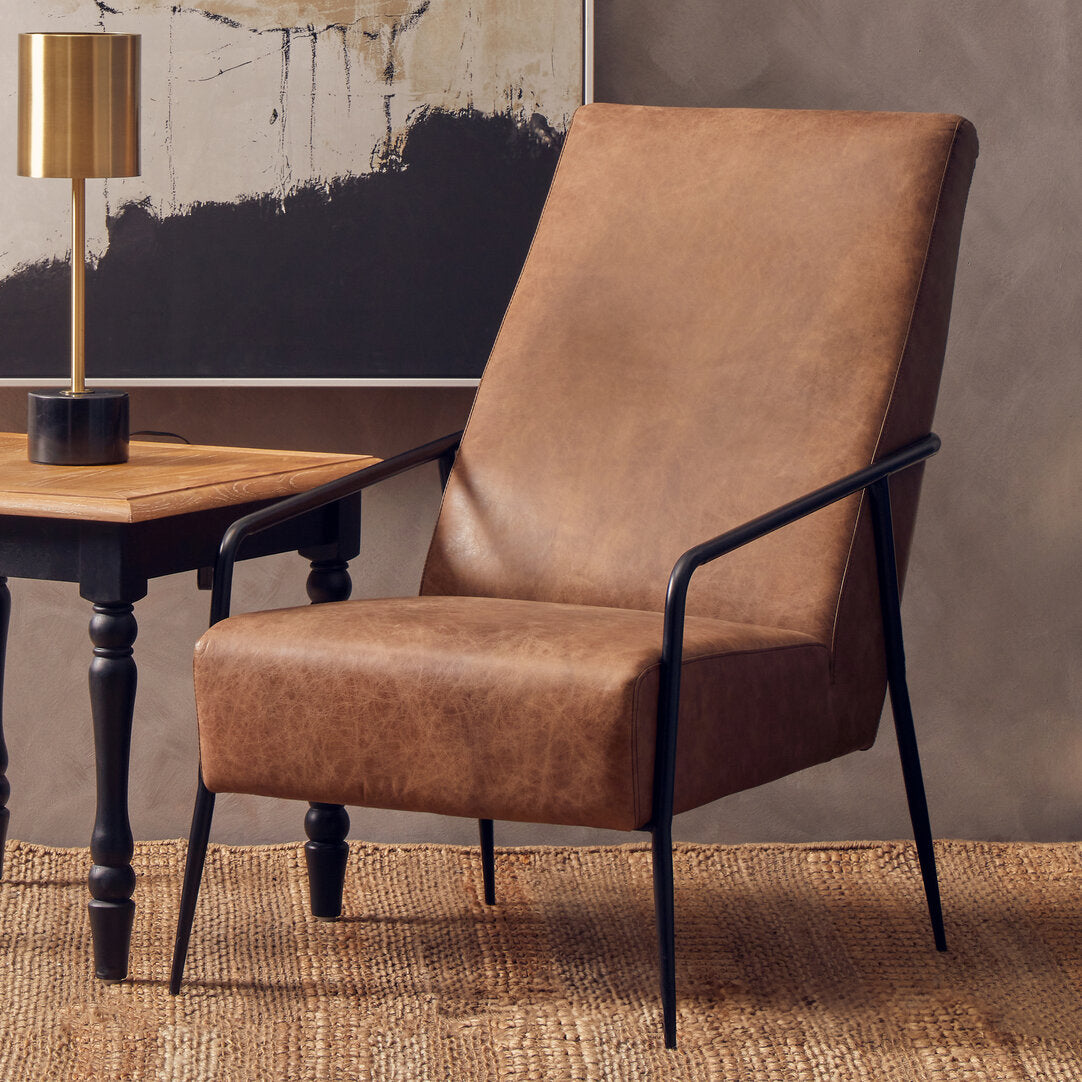 Harrogate Brown Leather Chair With Tapered Back