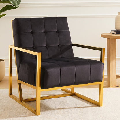 Monaco Black Velvet Chair With Gold Frame