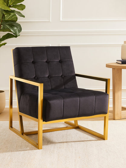 Monaco Black Velvet Chair With Gold Frame