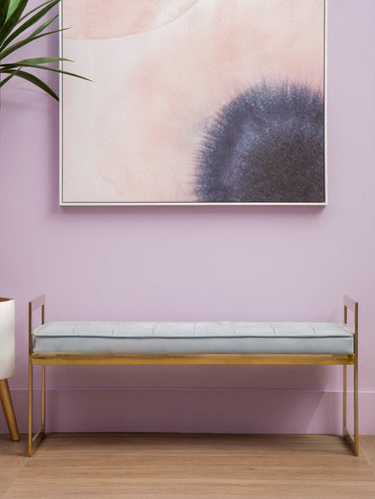 Aurora Powder Blue And Gold Tufted Bench