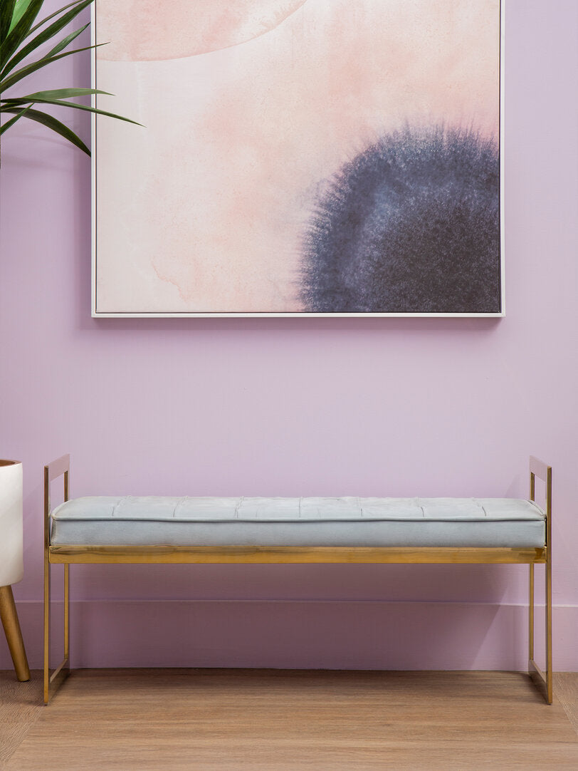 Aurora Powder Blue And Gold Tufted Bench