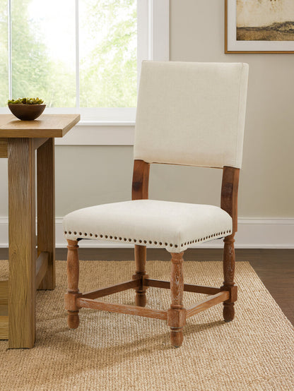 Cannes Linen Dining Chair with Oak Wood Whitewash Finish