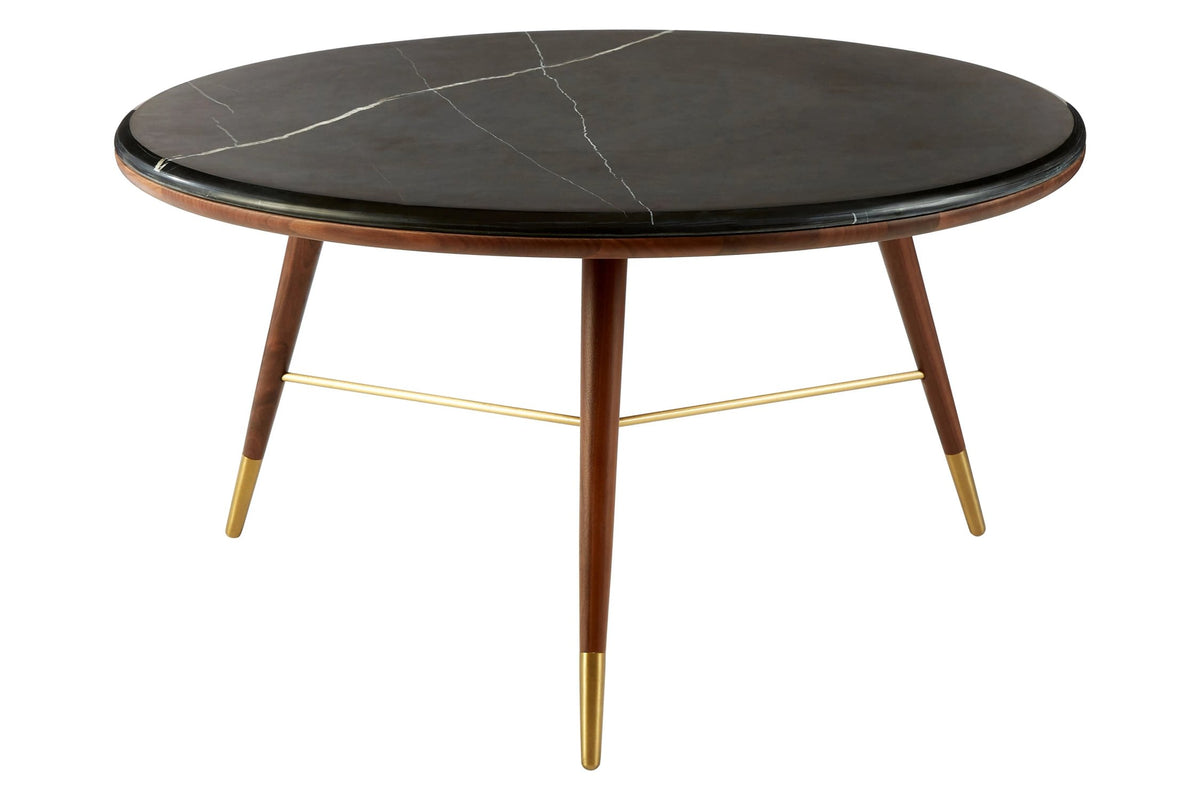 Hudson Grey Marble and Walnut Wood Round Coffee Table