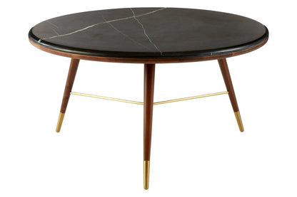 Hudson Grey Marble and Walnut Wood Round Coffee Table
