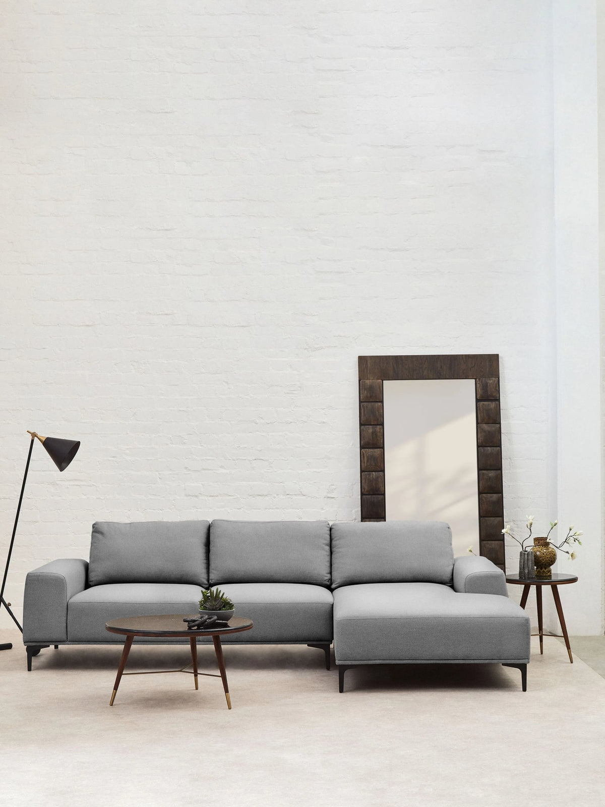 Hudson Grey Marble and Walnut Wood Round Coffee Table