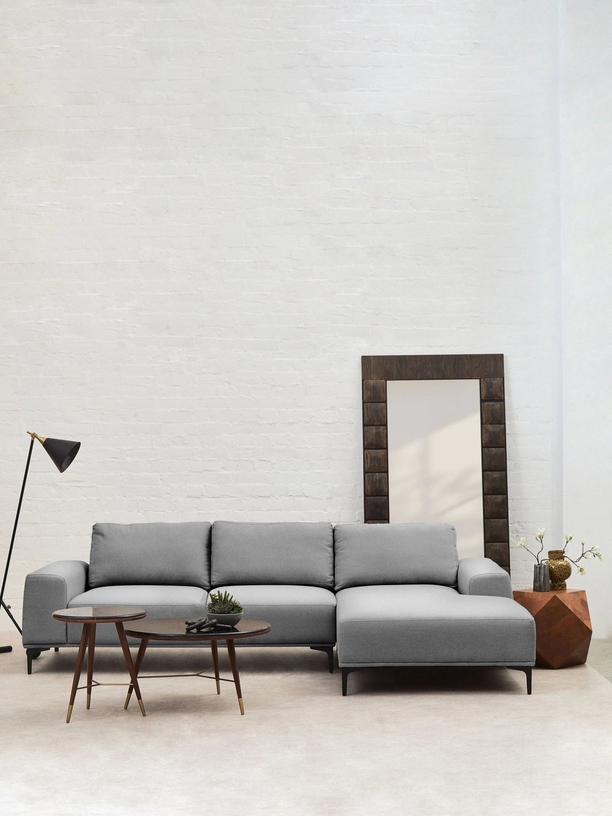 Hudson Grey Marble and Walnut Wood Round Coffee Table