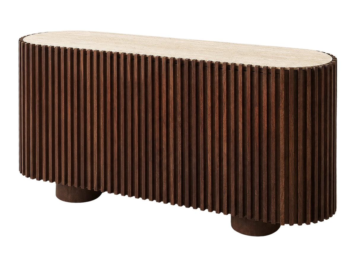 Prestbury Travertine and Mango Wood 2 Door Curved Sideboard