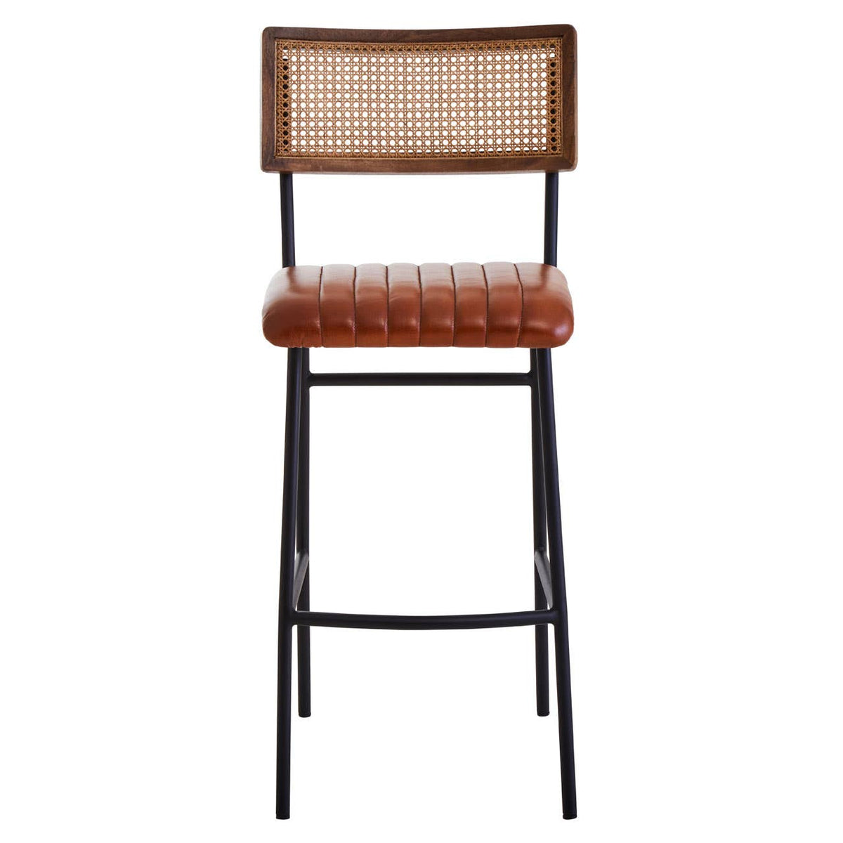 Verona Tan Leather and Rattan Bar Chair