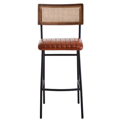 Verona Tan Leather and Rattan Bar Chair