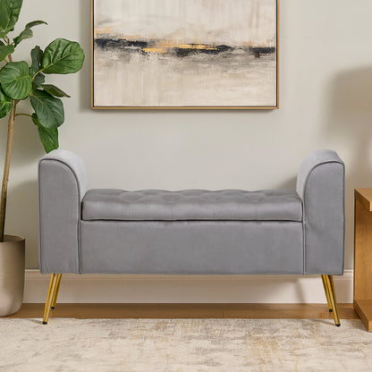 Regent Grey Velvet Ottoman Storage Bench