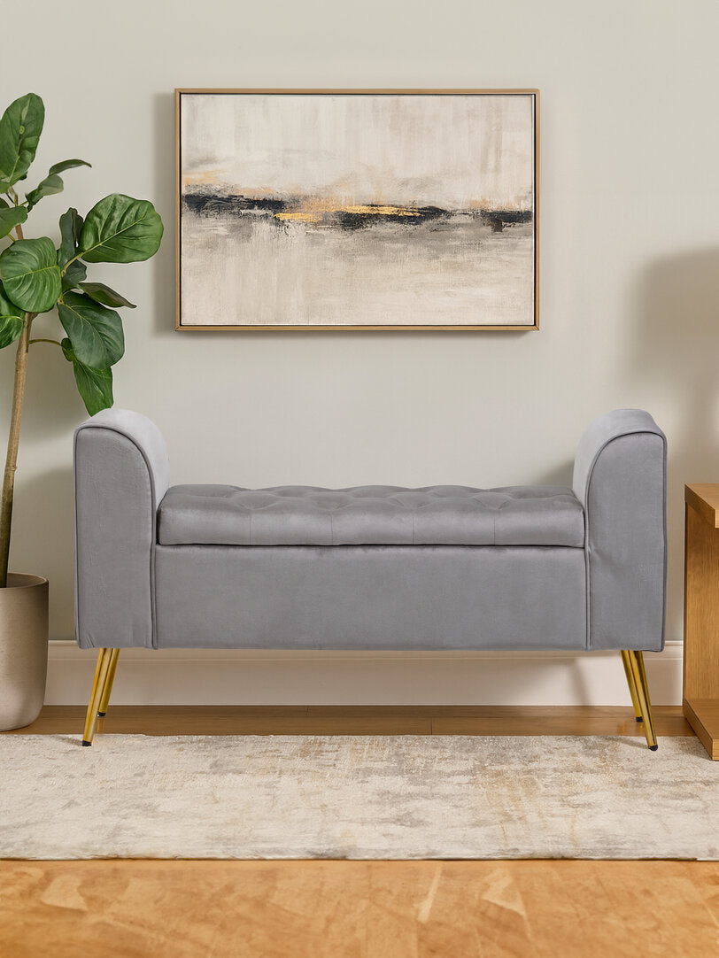 Regent Grey Velvet Ottoman Storage Bench