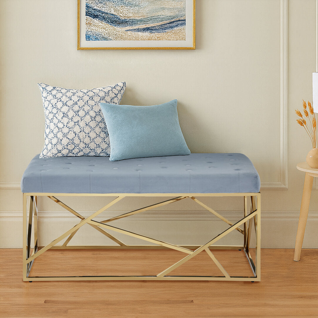 Aurora Gold And Powder Blue Velvet Bench