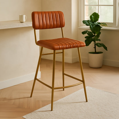 Verona Tan Leather Bar Chair With Gold Finish Frame