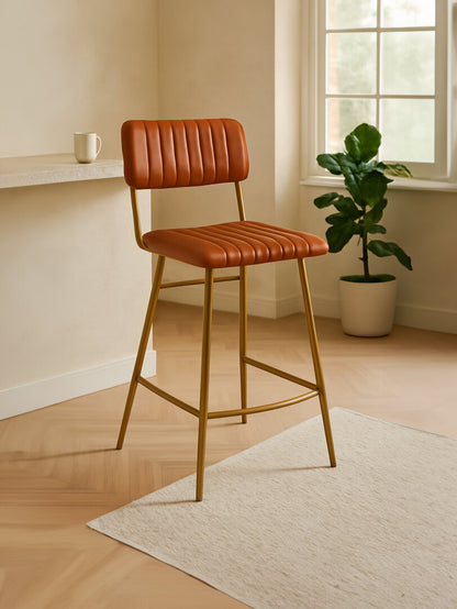Verona Tan Leather Bar Chair With Gold Finish Frame