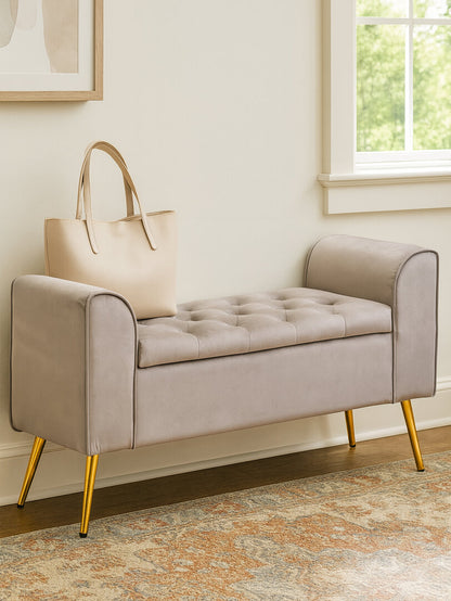 Regent Mink Velvet Ottoman Storage Bench