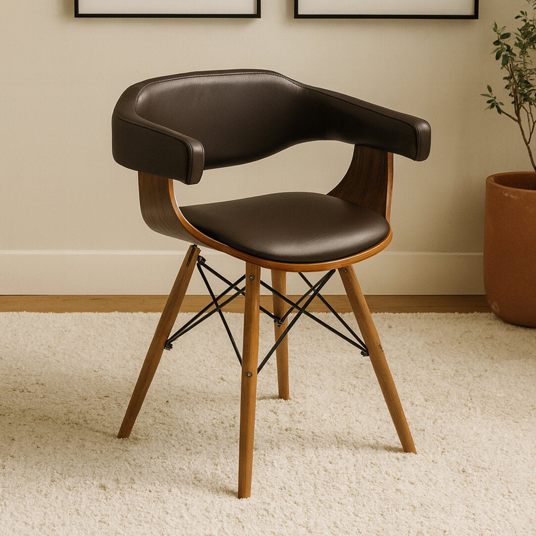 Mayfair Brown Leather Effect and Beech Wood Chair